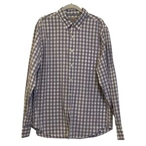 J.Crew Mens Gingham Check Button Down Shirt Blue White 100% Cotton Size Large